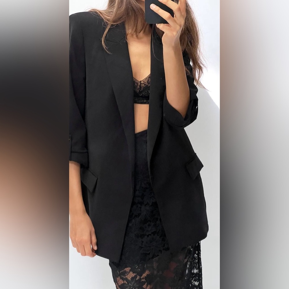Zara Longline Blazer Ruched Sleeves